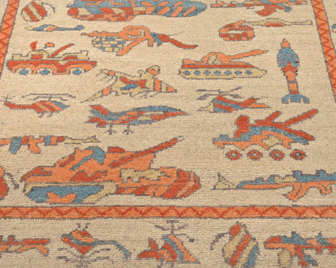 3x5 Light Brown Kuba Afghan Hand Knotted Wool Area Rug